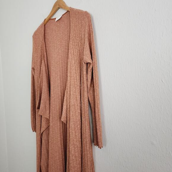 NEW Everly Brown Ribbed Waterfall Open Longline Duster Cardigan - Picture 7 of 10